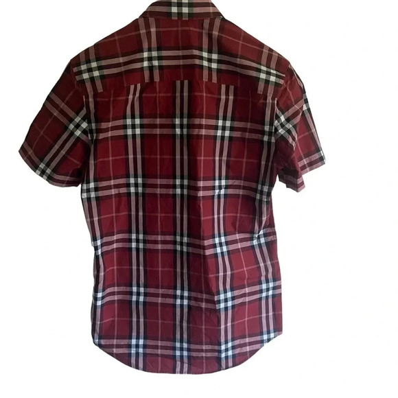 BURBERRY Red Poplin Check Short Sleeve Shirt Sz XS - Picture 4 of 10